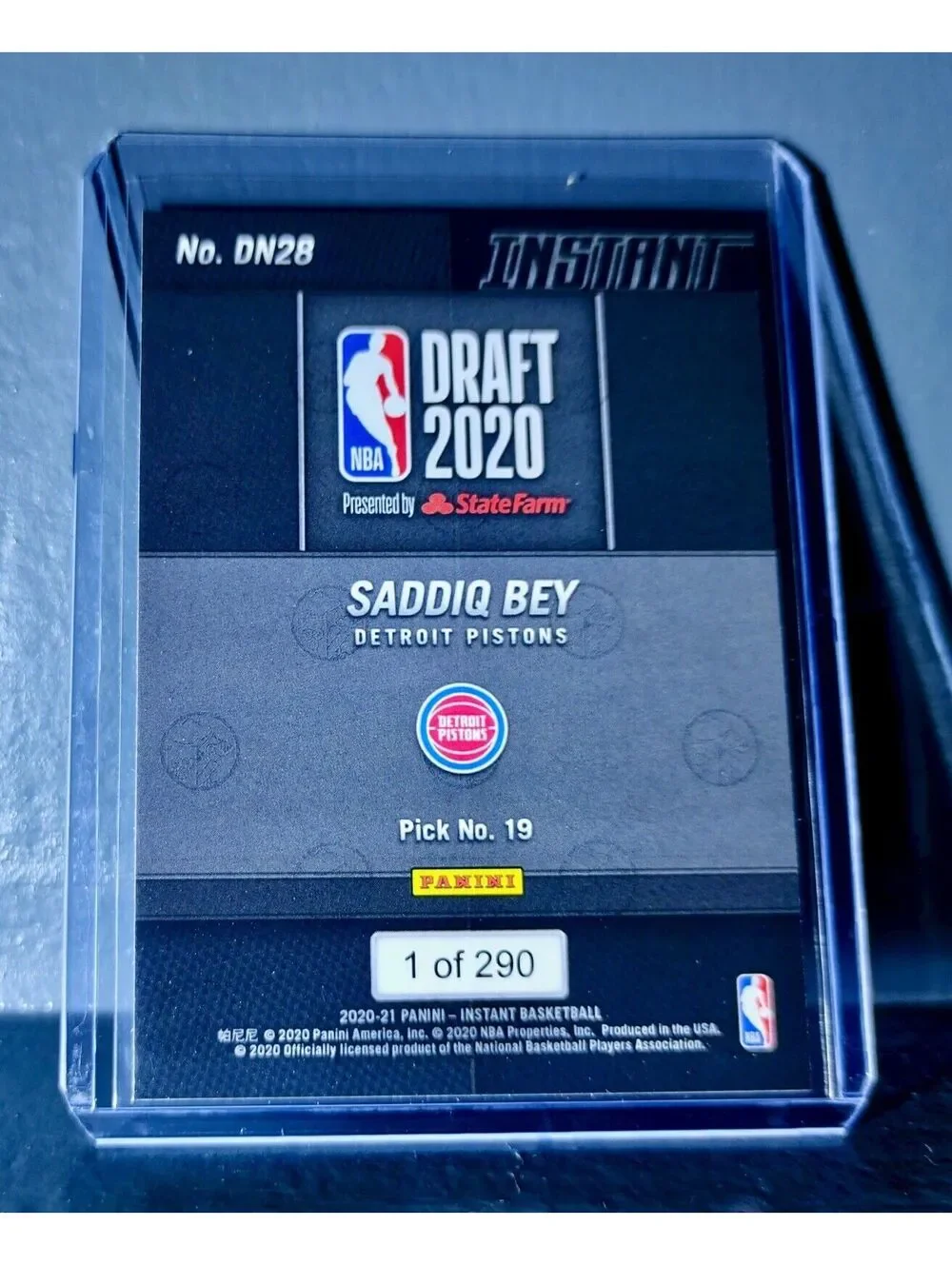 Saddiq Bey 2020-21 Panini NBA Draft Night #28 Basketball Rookie Card 1 of 290
